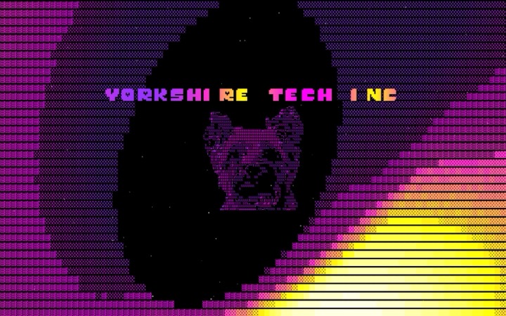 The screensaver: the spinning ASCII torus around the dog, the title in front